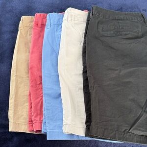 J. Crew Women's Chino Shorts Pack - Black,Blue, Coral, Tan, Grey